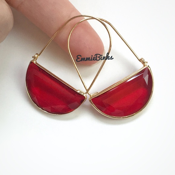 ✨3for$38 New Red Anthro Glass Crescent Hoop Earrings -Glass Dangle Earring Hoops - Picture 9 of 16